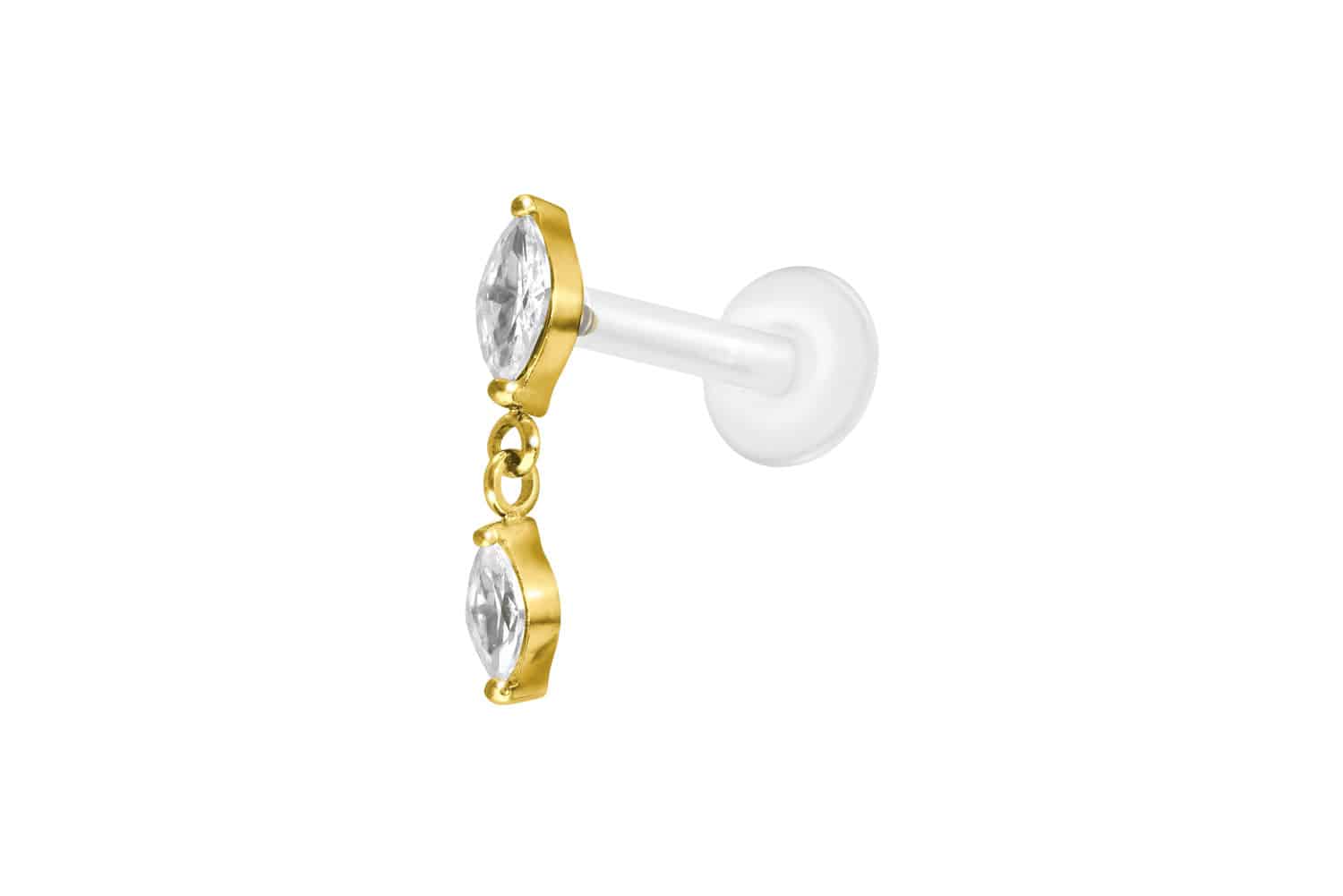 PTFE Labret Piercing mit Innengewinde + Titan-Aufsatz 2 KRISTALLTROPFEN